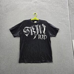 VINTAGE Skin Industries Men Shirt L Black Y2K Graphic Logo Pinup Short Sleeve